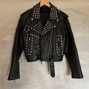 Vintage black leather studded jacket